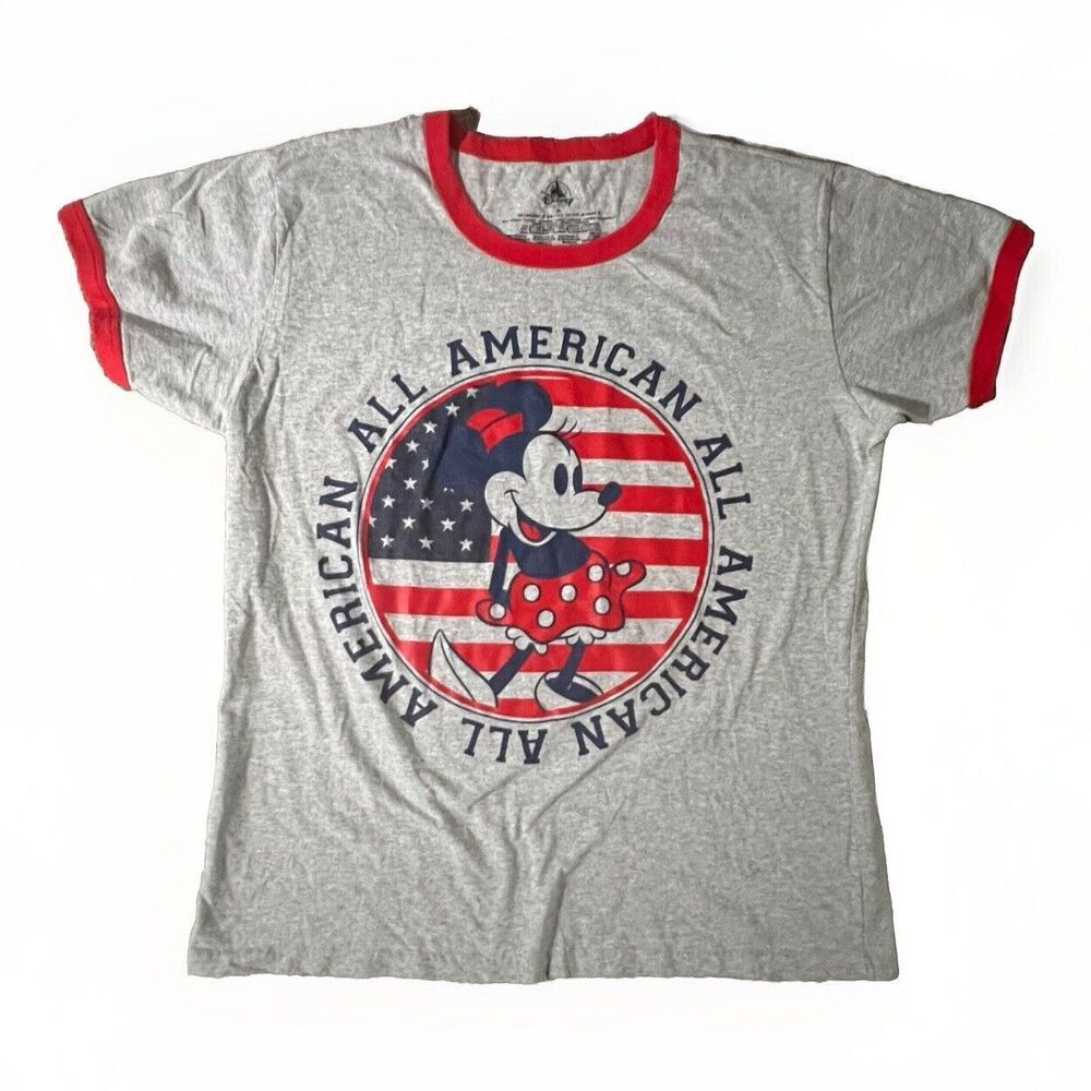 Mini Mouse Youth Size XL Mini Mouse All American Ringer Tee Gray‎